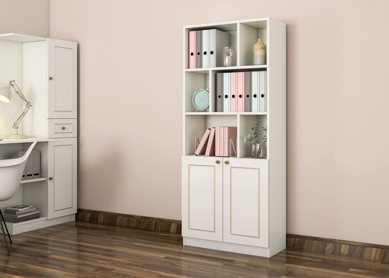 Corp biblioteca, Hanah Home, Rb-089, 70x180x33 cm, Alb mat - imagine 4